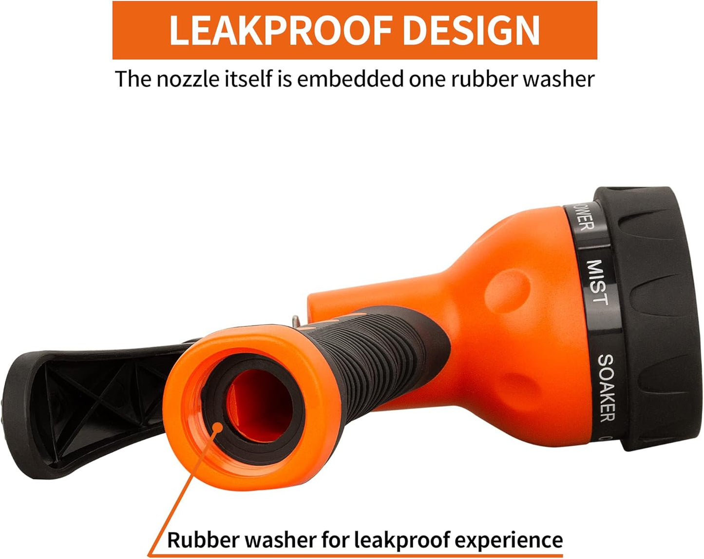 AUTOMAN-Garden-Hose-Nozzle,ABS Water Spray Nozzle with Heavy Duty 7 Adjustable Watering Patterns,Slip Resistant for Watering Plants,Lawn& Garden,Washing Cars,Cleaning,Showering Pets - Orange