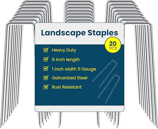 6 Inches Landscape Staples, Garden Stakes Securing Pegs for Securing Weed Fabric Landscape Fabric Netting Ground Sheets and Fleece, Heavy Duty Metal Tent Stakes, Halloween Decorations (20, Silver)