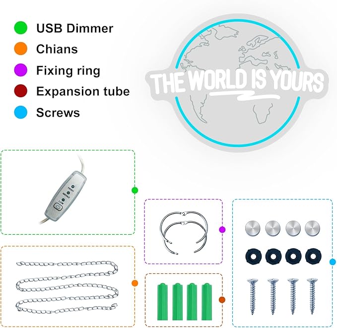 The World Is Yours Neon Sign, Carved Planet The World Is Yours LED Neon Light Signs for Wall Decor, Light Up Signs for Man Cave Game Room Bedroom Birthday Gift