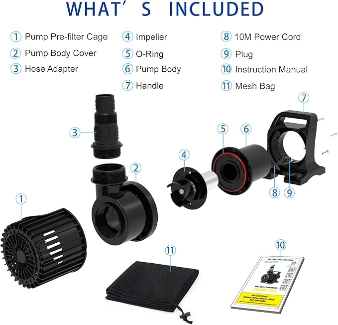 Outdoor Extra Large 11800gph-850W 32.8FT Pond Water-fall & Kio Fish Fountain-s& Garden Pump Submersible IPX8: Long 32.8FT Cord Smart-er&Quieter Duck&Yard&Patio Ponds Pumps,1 Barrier Pump Bag