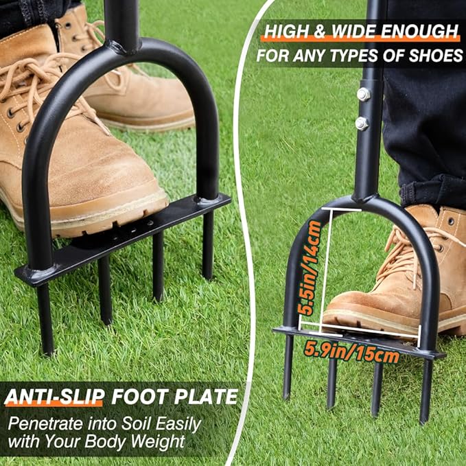 Colwelt Lawn Aerator Tool 38inch, Heavy Duty Grass Spike Aerator for Compacted Soil Aeration, Manual Lawn Air Aerators Tool with,Wide Foot Plate, Rugged Steel Spikes 3.5’’ in Length, 2/5’’ in Dia.