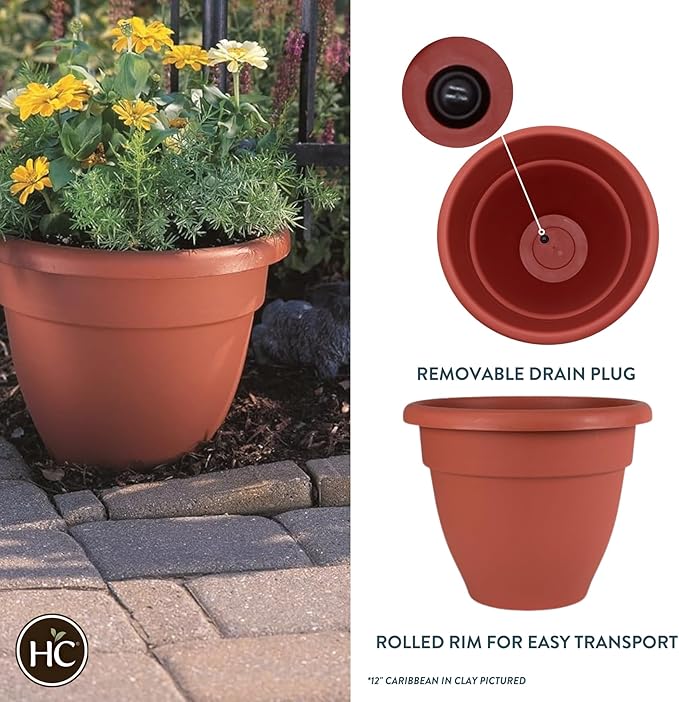 The HC Companies 6 Inch Caribbean Planter - Lightweight Indoor Outdoor Plastic Plant Pot for Herbs and Flowers, Clay