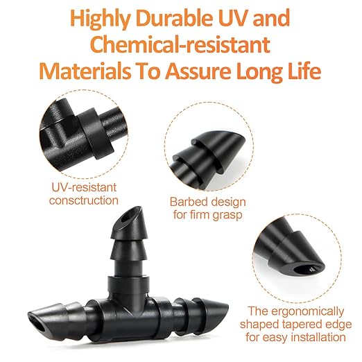 1/4 Inch Drip Irrigation Fittings, 140 Pieces Kit 1/4 Inch Tubing Connectors Includes Couplings Tees Elbows Crosses Plugs Drip Line Quick Connect Barbed Connectors