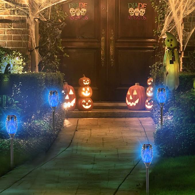 EOYIZW Solar Lights Outdoor, 8 Pack Blue Solar Torch Light with Flickering Flame, 12 LED Tiki Torches for Outside Lights Waterproof Landscape Decoration Outdoor for Garden Yard Patio