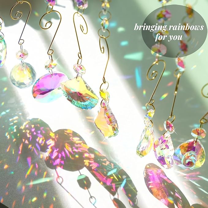 9 Pieces Sun Catchers Indoor Window Crystals Suncatchers for Windows Hanging Ornaments with Chain Colorful Prisms Rainbows Makers Pendants for Home Outdoor Garden Decoration