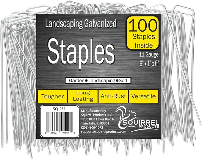 Squirrel Products U Shape Garden Stakes Metal, 6 Inch Landscaping Staples, 11 Gauge Stakes for Landscaping Fabric, 2.9mm 15x2.5x15cm – 100 Pack