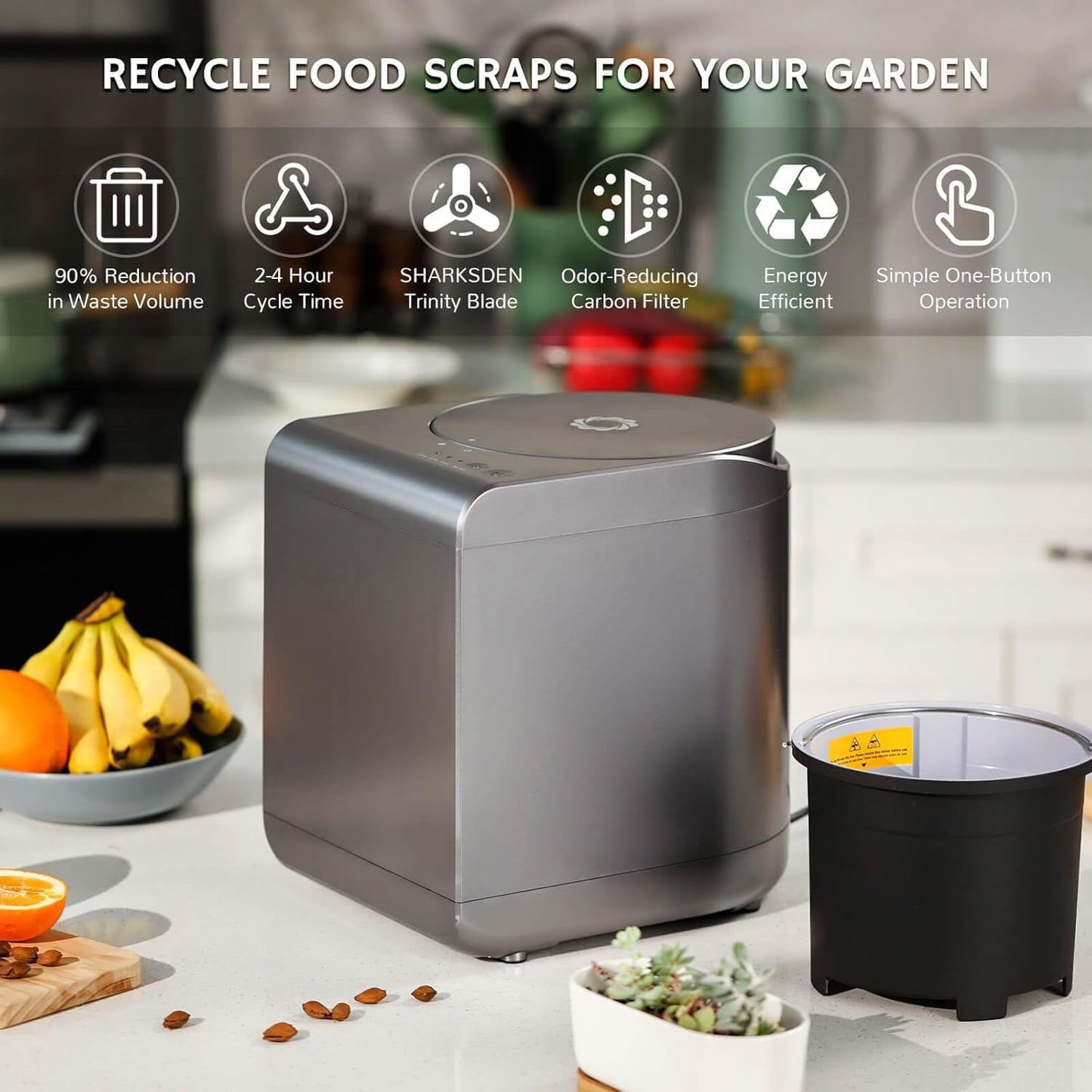 Airthereal Revive Food-to-Soil System, Odorless Countertop Electric Kitchen Composter, 1-Click Smart Operation, Powerful Sharksden Trinity Blade to Cycle Food Waste into Earth Nutrition