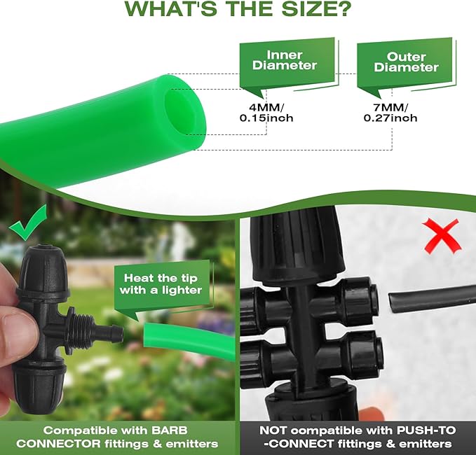 Drip Irrigation Hose 75FT 1/4 inch Green Blank Distribution Hose Perfect for DIY Garden Irrigation Tubing System, Hydroponics, Misting Tubing