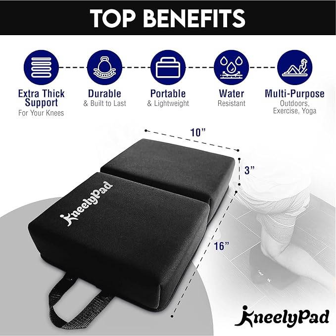 KneelyPad by Kneely | Kneeling Pad for Gardening, Exercise, Cleaning, & Mechanic Work | Extra Thick Memory Foam Knee Cushion for Gardening with Washable Cover | Foldable Gardening Knee Pad with Handle