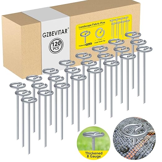 Landscape Fabric Pins, Thickened 8 Gauge Circle Top Landscape Pins-120 Pcs, Not Easy to Bend 6 inch Galvanized Landscape Fabric Stakes, More Holding Power Than U-Shape Garden Staples(120)
