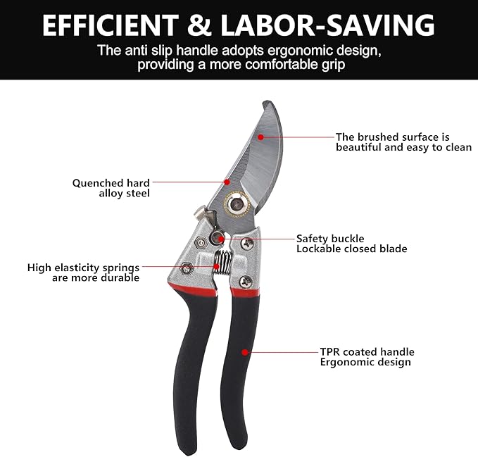 Pruning Shears for Gardening, Gardening Shears Heavy Duty, Cutting Shears Garden,Hedge Clippers, Rose Pruning Shears, Hand Clippers Gardening, Clippers For The Garden, Bonsai Cutters, (Red Black)