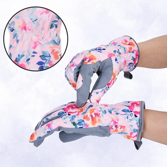 Womens Gardening Weeding Working Gloves, Leather Garden Glove for Women Thorn Proof No Stab for Digging, Planting,Pruning