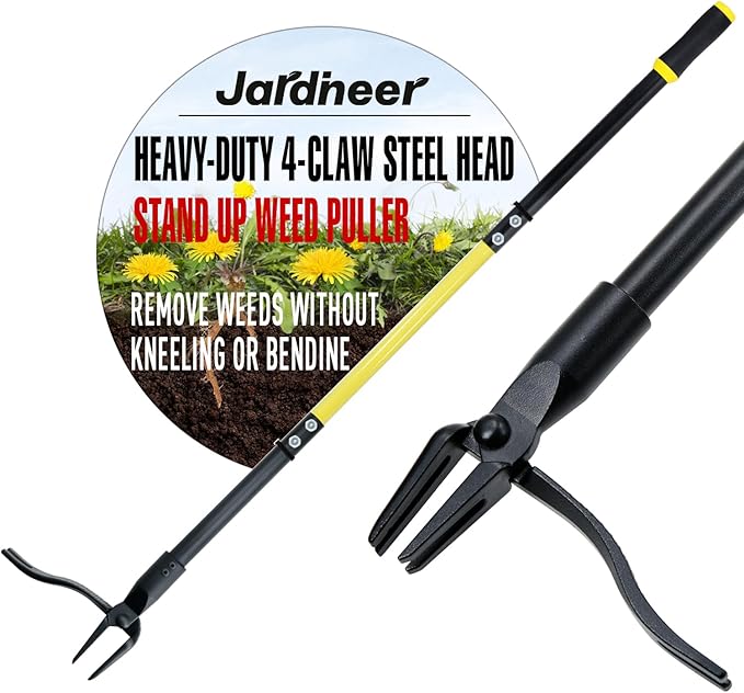 Jardineer Weeder Puller Tool with Long Handle, 45" Stand Up Weed Remover Tool, Weeding Tools Gardening Heavy Duty with 4 Claw Steel Head