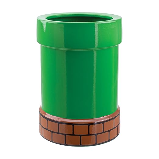 Paladone Super Mario Warp Pipe Flower Pot and Pen Holder, Ceramic Planter or Pen Organizer, Officially Licensed Nintendo, 15 cm, Green