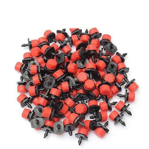 WINBOB 100PCS Adjustable Irrigation Drippers Sprinklers 1/4 Inch Emitter Dripper Micro Drip Irrigation Sprinklers for Watering System(Red)