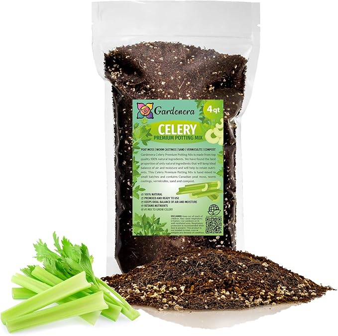 Premium Celery Potting Soil Mix - Optimal Nutrient-Rich Blend for Thriving and Crisp Celery Plants - 4 Quart