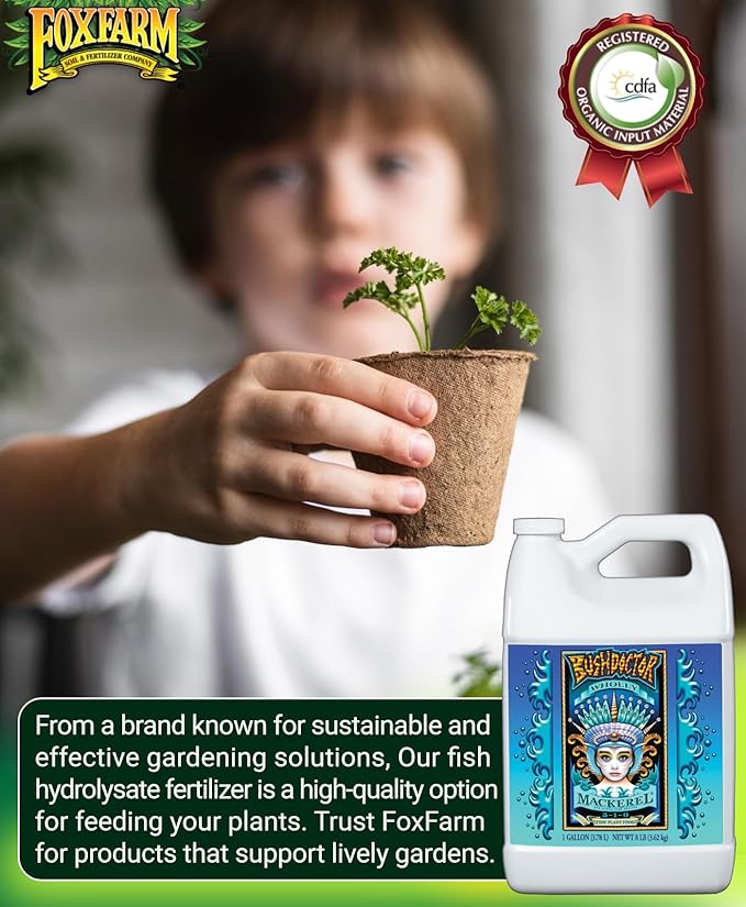 FoxFarm Bush Doctor Wholly Mackerel Fish Fertilizer, Fx14113 - Liquid Plant Nutrient for Seedlings, Transplants, and Vegetative Growth – NPK 3-1-0 (Gallon)