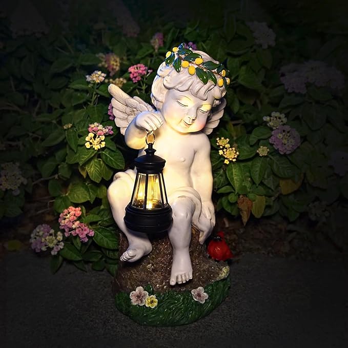 Angel Gifts for Women, Solor Statue for Garden, Angel Figurine with Lantern Lights, Outdoor Decorations for Yard Lawn Patio, Gifts for Mom Grandma Mother in Law Gardener Mother'Day