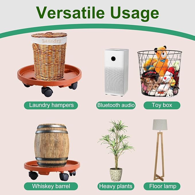 2 Pack 13IN Plant Caddy with Wheels Round Rolling Plant Stand Plant Dolly, 200lbs for Capacity Caddy for Indoor and Outdoor Use, Patio, Flower Pot