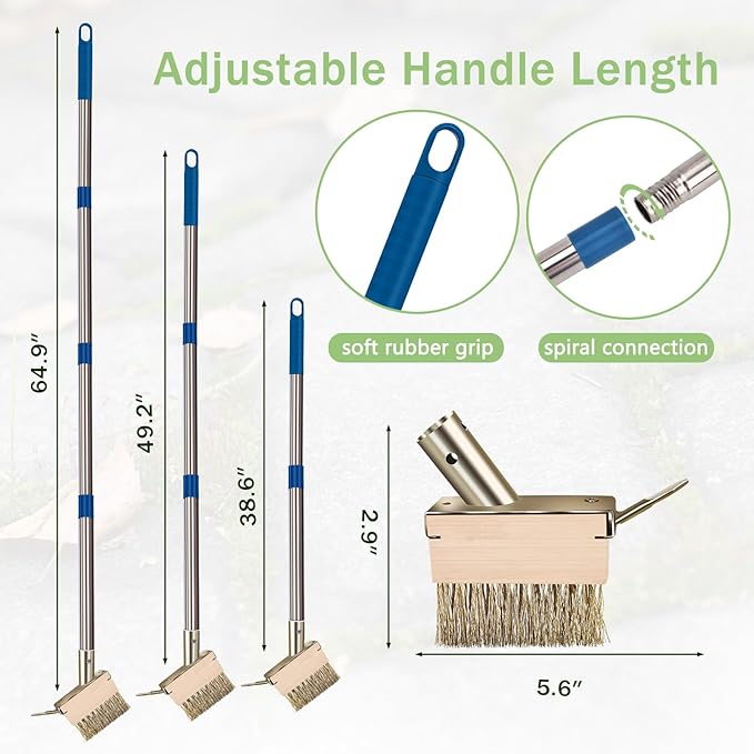 mcwdoit Crack Weeder Tool, Crevice Weeding Moss Brush with 2 Heads&Scraping Hook, A Hand Puller Tool, Moss Remover with Steel Handle for Cleaning Paving Joint Paver Sidewalk Patio Stone Driveway Deck