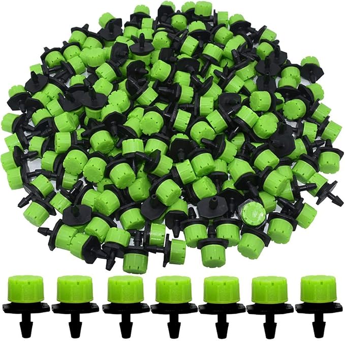 Kalolary 200Pcs Green 1/4Inch Adjustable Micro Drip Irrigation System Watering Sprinklers Anti-Clogging Emitter Dripper Green Garden Supplies
