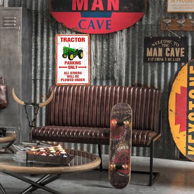 Tractor Tin Signs Antique Tractor Wall Decor Outdoor Tractor Crossing Signs Metal Tractor Parking Only All Others Will Be Plowed Under Sign Tractor Crossing Road Sign Red Tractor Gifts For Men Farming