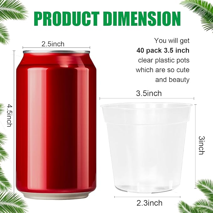 40 Pack 3.5 Inch Clear Nursery Pots for Plants, Sturdy Plastic Plant Pot for Planting Vegetables Flowers Seedlings, Transparent Seed Starter Pots with Drainage Holes(40P-3.5" Clear)