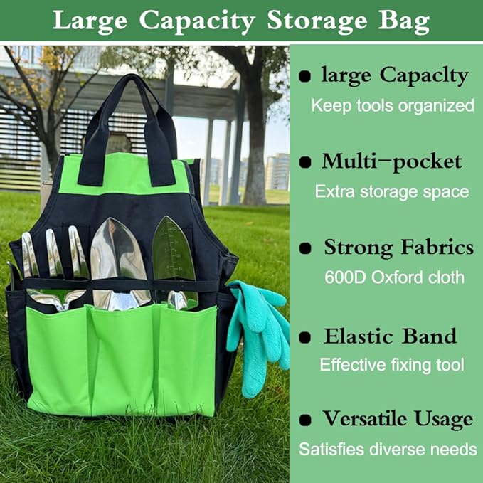 Garden Tool Set of 10 Pieces, Heavy-Duty Stainless Steel Gardening Hand Tools with Repotting Mat and Grow Bags, Gardening Tool Set with Durable Gardening Bag, Ideal Gardening Gifts for Women Men