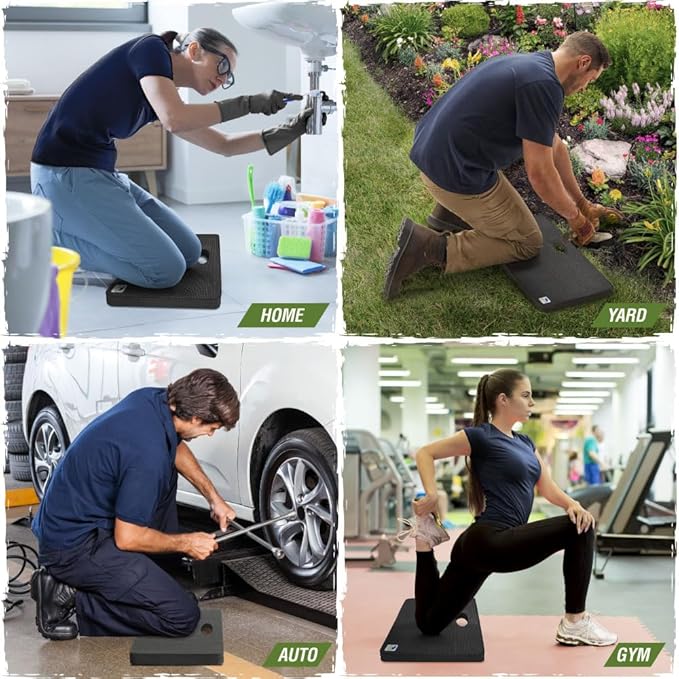 Rugged Rhino Soft Foam Kneeling Pad, Thick Knee Mat Resists Water, Durable Shock Absorbent Pads, Comfortable Strong Rebound, Gardening, Mechanic Tools, Bath Tub Essentials 2 Pack Black Onyx
