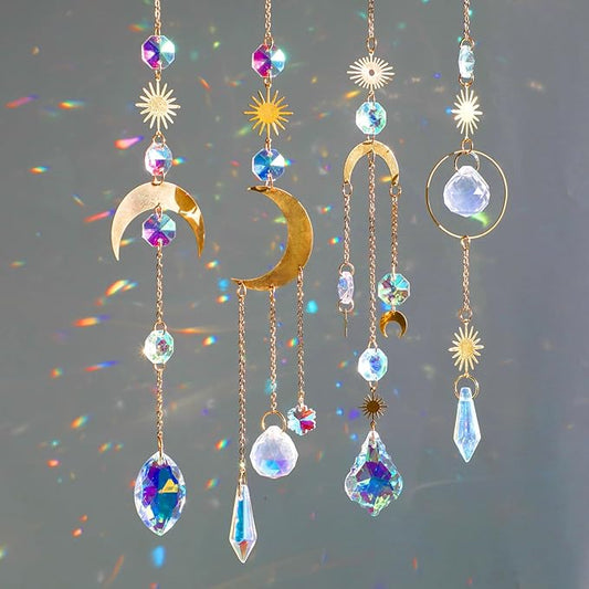 Crystal Suncatcher, 4pcs Sun Catchers Indoor Window Hanging Crystals for Windows Prism Rainbow Makers for Ceiling Garden Porch Decor Christmas Decorations Home Party Wedding Ornaments