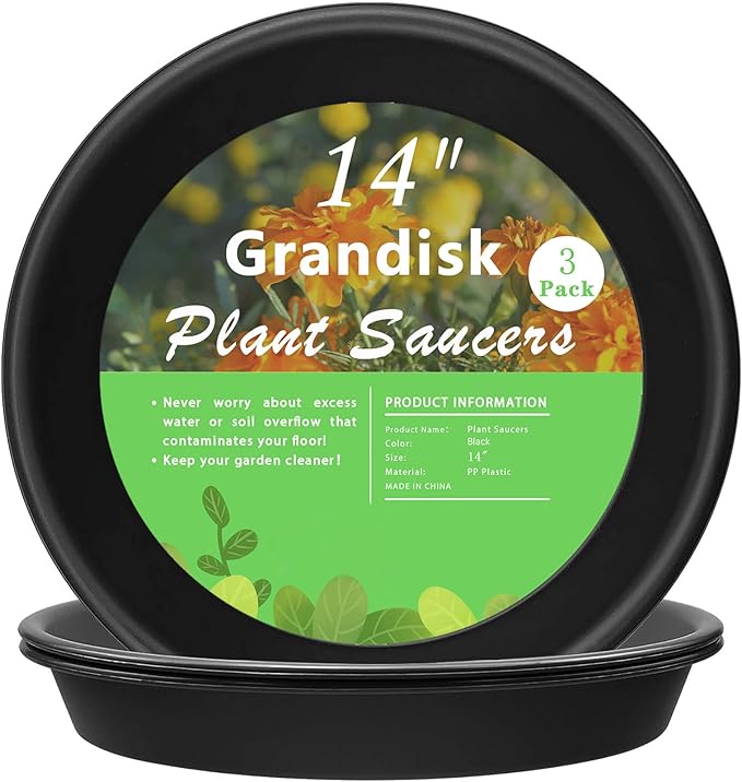 TITE Plant Saucer 14 inch,Heavy Large Planter Durable Thicker Plastic Plant Trays for Indoors and Outdoor,Plant Saucer Drip Trays,Black (14 inch, Black)