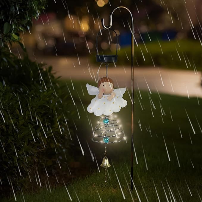 Solar Garden Decor for Outside, Solar Lanterns Outdoor Waterproof, Angel Lamp Hanging Light for Porch Decoration, Yard Art, Unique Wind Chimes Gift for Women Mom Grandma