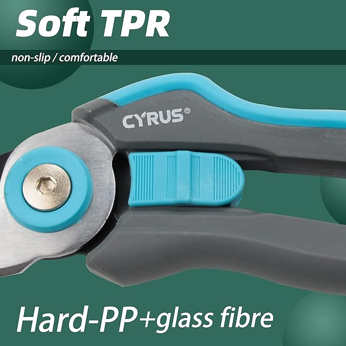 Pruning Shears for Gardening, 8” Stainless Steel Gardening Hand Pruner, Bypass Pruning Shears Steel Blades with Non-stick Coating Adjustable Up to 3/4" Cut Reinforced Plastic Handles