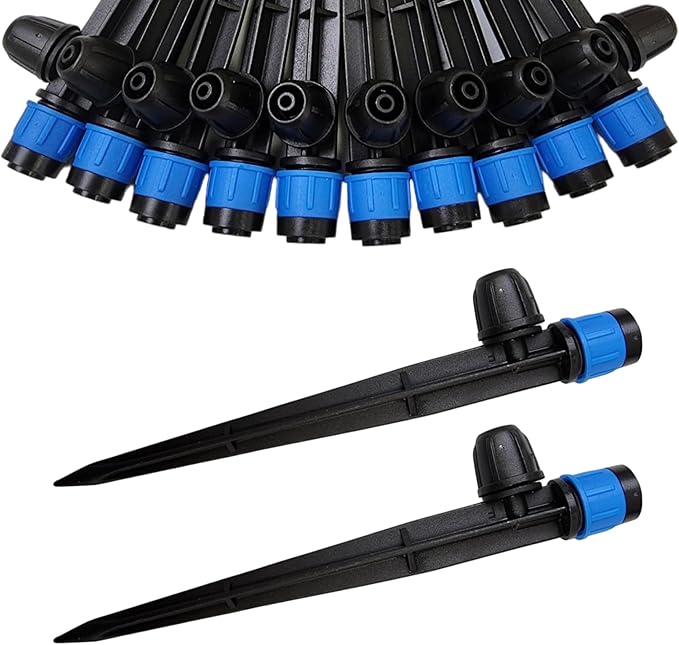 100-Pack Sprayer - Quick Connect Dripper Irrigation Emitters Adjustable 360 Degree on 5" Stake for 1/4" Drip Irrigation Tubing Irrigation Drip Ideal for (4-7mm) Garden Home Watering System