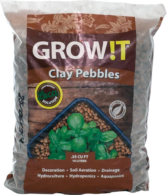GROW!T GMC10L - 4mm-16mm Clay Pebbles, Brown, (10 Liter Bag) - Made from 100% Natural Clay, Can be used for Drainage, Decoration, Aquaponics, Hydroponics and Other Gardening Essentials