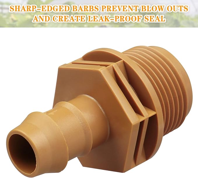 1/2 Inch Threaded Drip Irrigation Male Adapter：Drip Irrigation Universal PVC Adapter 3/4" Male Pipe Thread (MPT) x 1/2" Barb Coupling Swing Pipe Irrigation Fittings (10 Pack)