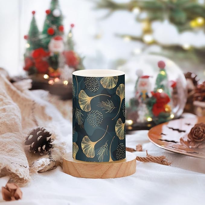 Flickering Flameless Candles, Golden Ginkgo Leaf LED Candles with Remote Timer, Set of 2 Battery Operated Candle for Valentine Wedding Birthday