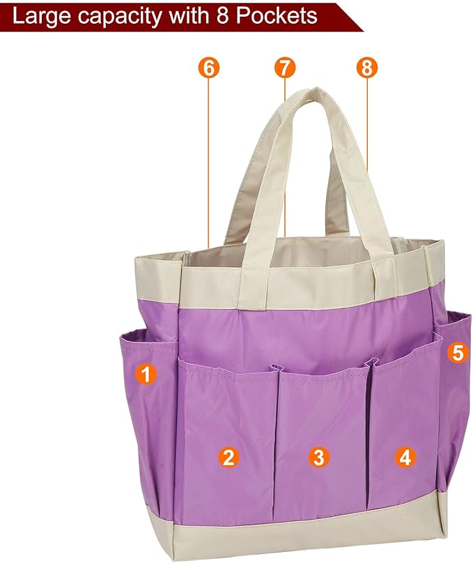 HARFINGTON Garden Tool Bag 11.2" x 5" x 11" Large Oxford Waterproof with Pockets Garden Tote Bag Gardening Plant Tool Organizer Storage Carrier Store for Outdoor Women Men, Purple
