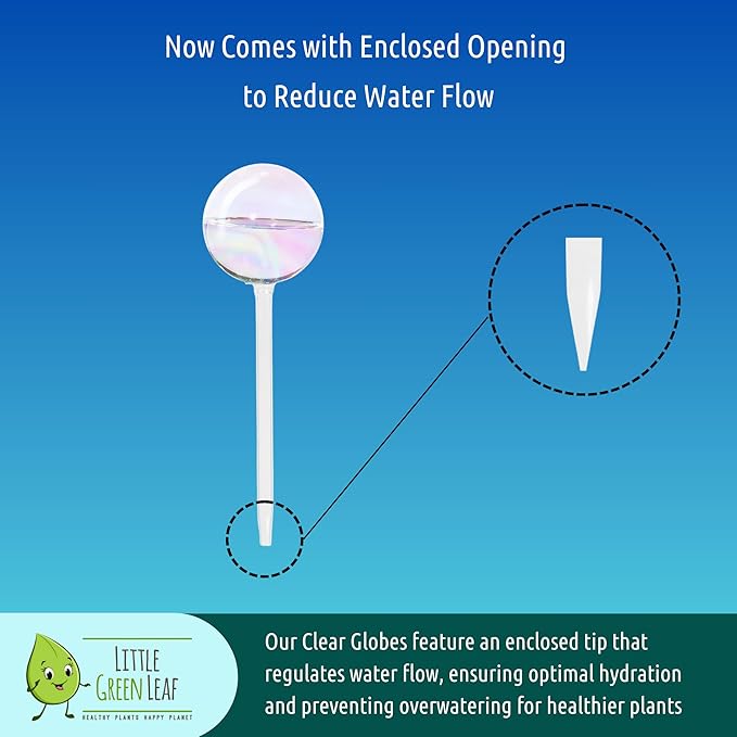 LGL Plant Watering Globes - 2 Pieces Clear Rainbow. Decorative Self Watering Planter Inserts. Hand-Blown Durable Glass. Ideal Plant Lover Gift (2pk Medium)