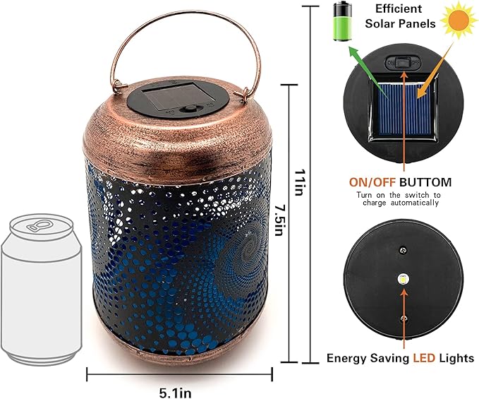 2 Pack Solar Lanterns Outdoor Hanging Lantern Metal Waterproof LED Lantern with Solar Powered Garden Patio Decorations Decor Lantern with Handle Christmas Gift Idea