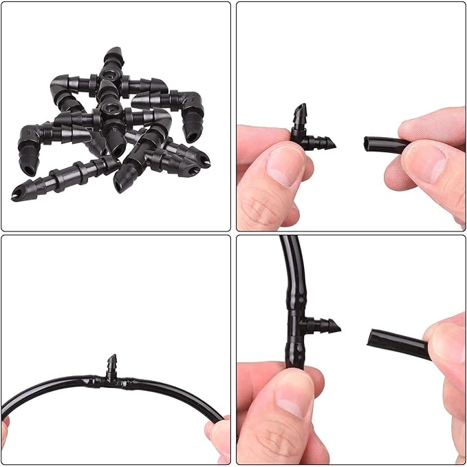 JAYEE 50 Pack Drip Irrigation 1/4” Barbed Tee Fittings, Barbed Connectors Fits Universal 1/4 Inch Drip Tubing, Irrigation Tee for Drip or Sprinkler System