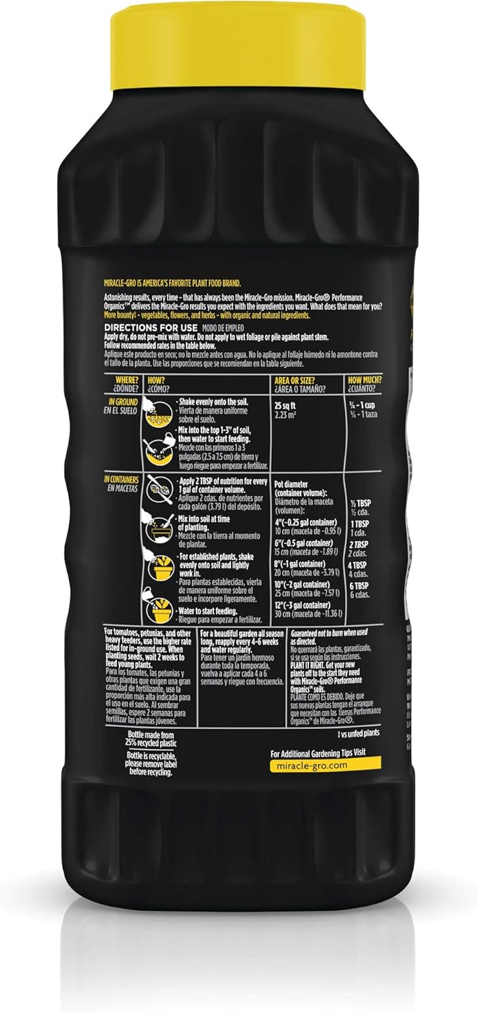 Miracle-Gro Performance Organics All Purpose Plant Nutrition Granules - 1 lb. Shaker Bottle, Organic, All-Purpose Plant Food for Vegetables, Flowers and Herbs, Feeds up to 90 sq. ft.