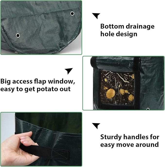 ANPHSIN 4 Pack 10 Gallon Garden Potato Grow Bags with Flap and Handles Aeration Fabric Pots Heavy Duty Vegetable Planter Bag for Tomato, Fruits