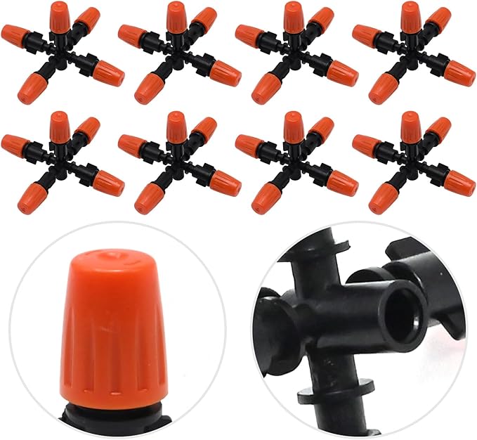 VIKKSAER 10 Pack 1/2 inch Garden Irrigation Sprinklers Head, Five Head Misting Spray Nozzle, 360° Micro Drip Irrigation Parts for Patio, Lawn, Micro Irrigation System, Greenhouse Supplies