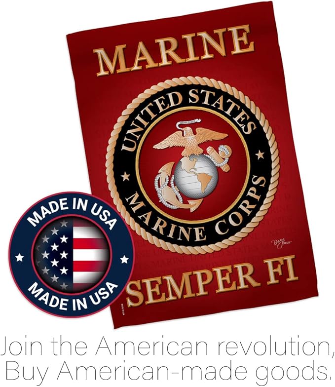 Marine Corps House Flag - Pack Armed Forces USMC Semper Fi United State American Military Veteran Retire Official USA Embroidery - Banner Small Garden Yard Gift Double-Sided Made In 28 X 40