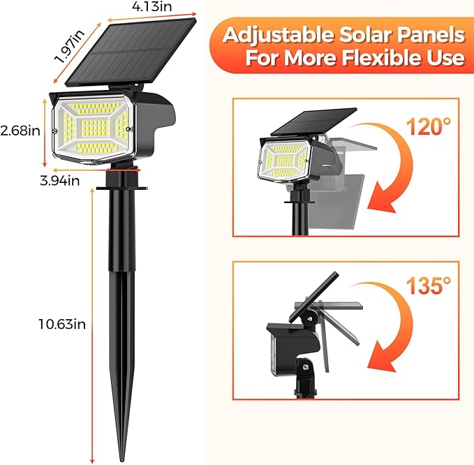 Solar Spot Lights Outdoor, 92 LEDs Landscape Lighting with 3 Lighting Modes and Auto On/Off, IP67 Waterproof Spotlights, Outdoor Solar Lights for Yard Garden, 6 Pack (Cool White)