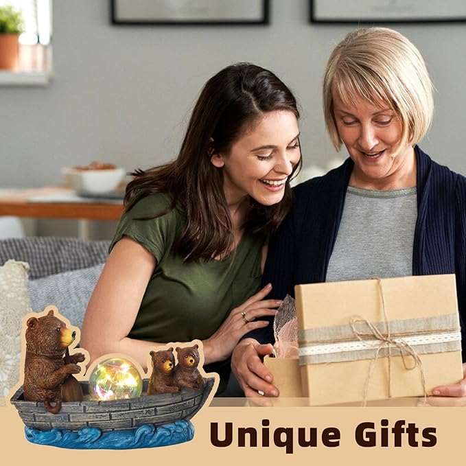 Solar Bears Boating Statue with Ball Light 5" Resin Bear Figurines Waterproof Bear Decorations for Home Yard Patio Porch Balcony Best Garden Gifts for Women Mothers Grandmothers Sisters