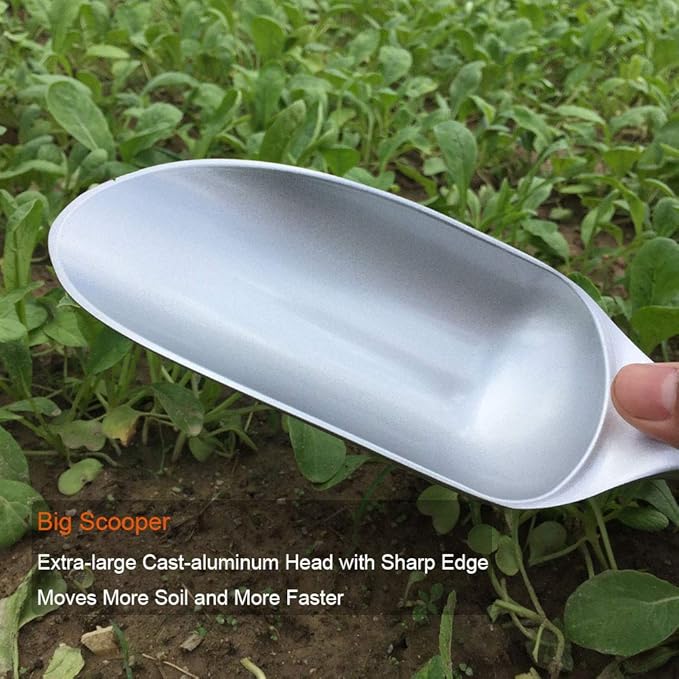 Large Potting Soil Scoop, Kbenison Garden Trowel, Bent-Proof Gardening Hand Shovel, Fertilizer Feed Scooper, One-Piece Aluminum, Ergonomic Handle