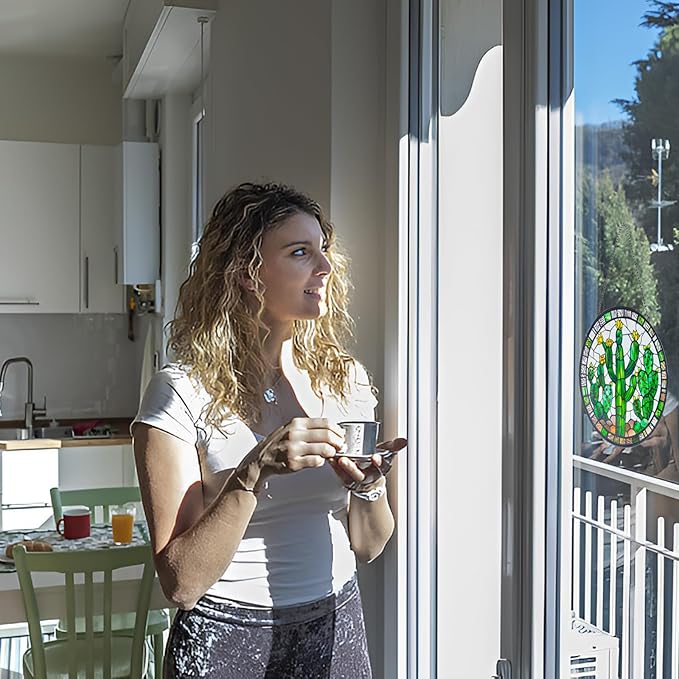 Cactus Decor Suncatcher Indoor/Outdoor Stained Glass Window Hanging - Handmade Stained Glass Suncatchers for Windows Hanging - Outdoor Garden Decor Gift for Women Christmas Thanksgiving Gifts