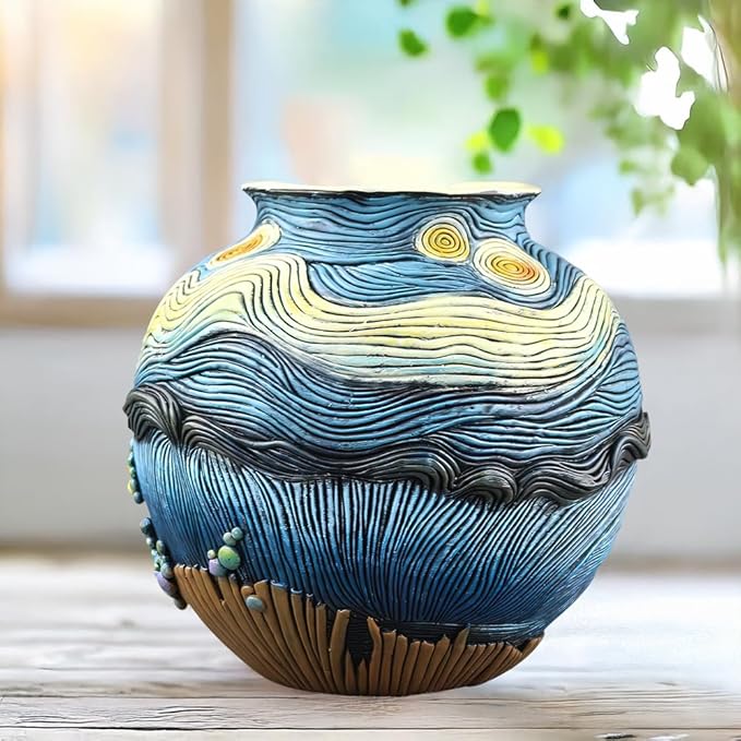 TOZLU Picasso Brutalist Abstract Beauty Face Flower Pot Ornaments Abstract Face Flower Pots Abstract Head Planter Pots Container Colorful Face Art Abstract Resin Flower Pot (Starry Night Flower Pot)